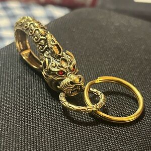 Fierce Gold Dragon Keychain with Red Accents